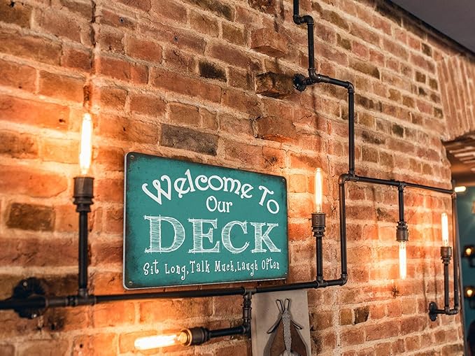 Welcome to Our Deck Sign Backyard Accessories Decor Outdoor, ALREAR Vintage Metal Tin Signs Farmhouse Home Wall Decorations 8x12 Inches