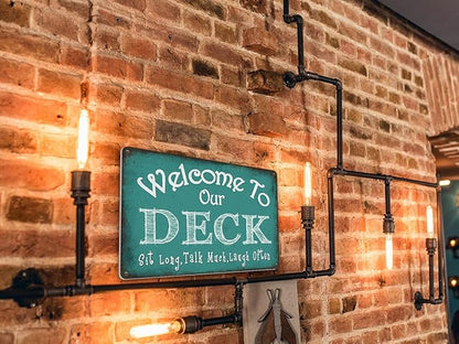 Welcome to Our Deck Sign Backyard Accessories Decor Outdoor, ALREAR Vintage Metal Tin Signs Farmhouse Home Wall Decorations 8x12 Inches