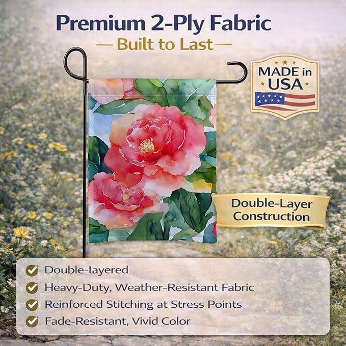 Caroline's Treasures Alabama Camellia in Watercolor Garden Flag Mailbox Flag Decorative Yard Flag Banner Outside Patio Artwork Yard Flower Beds, Garden Size, Multicolor