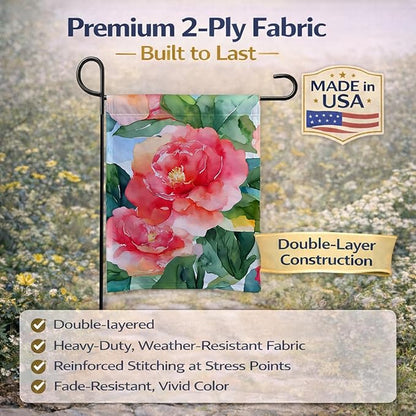 Caroline's Treasures Alabama Camellia in Watercolor Garden Flag Mailbox Flag Decorative Yard Flag Banner Outside Patio Artwork Yard Flower Beds, Garden Size, Multicolor