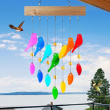 Glass Wind Chimes，Wind Chimes for Outside，Colorful Wind Chime 28" Garden Chimes for Home Patio, Housewarming Gifts for New House, Gift for Unisex (Bird)