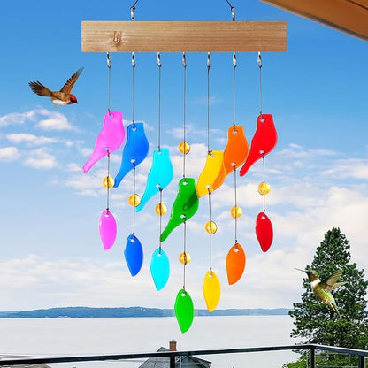 Glass Wind Chimes，Wind Chimes for Outside，Colorful Wind Chime 28" Garden Chimes for Home Patio, Housewarming Gifts for New House, Gift for Unisex (Bird)
