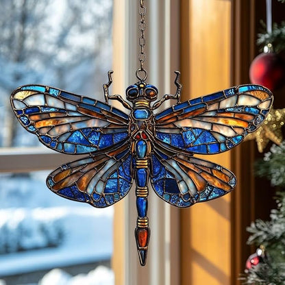 Vivid Dragonfly Mosaic Art Decor Acrylic Suncatcher Stained Glass Effect Window Car Hanging Christmas Ornament Indoor Outdoor Decor Garden Sun Catcher Panel for Dragonfly Lover for Women Mom Grandma