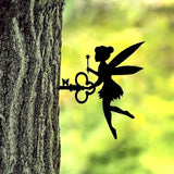 Metal Iron Fairy Butterfly on Branch Steel Silhouette Metal Outdoor Lawn Art Garden Yard Patio Outdoor Statue Stake Decoration