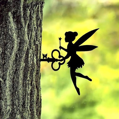 Metal Iron Fairy Butterfly on Branch Steel Silhouette Metal Outdoor Lawn Art Garden Yard Patio Outdoor Statue Stake Decoration
