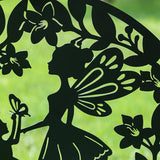 Glitzhome Flower Fairy Decorative Garden Stakes, 30" H Black Metal Silhouette with Welcome to My Garden Banner, Iron Garden Yard Art Decor for Lawn or Wall Decor