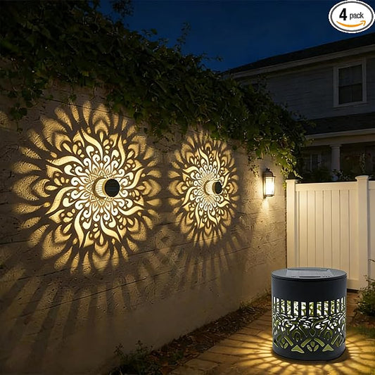 Decorative Solar Mandala Lights | Metal Solar Powered Outdoor Wall & Step Lighting | Waterproof Garden/Patio/Fence Lights with Auto On/Off | Mandala Pattern Backyard Decor for Deck,Post,Yard (4)