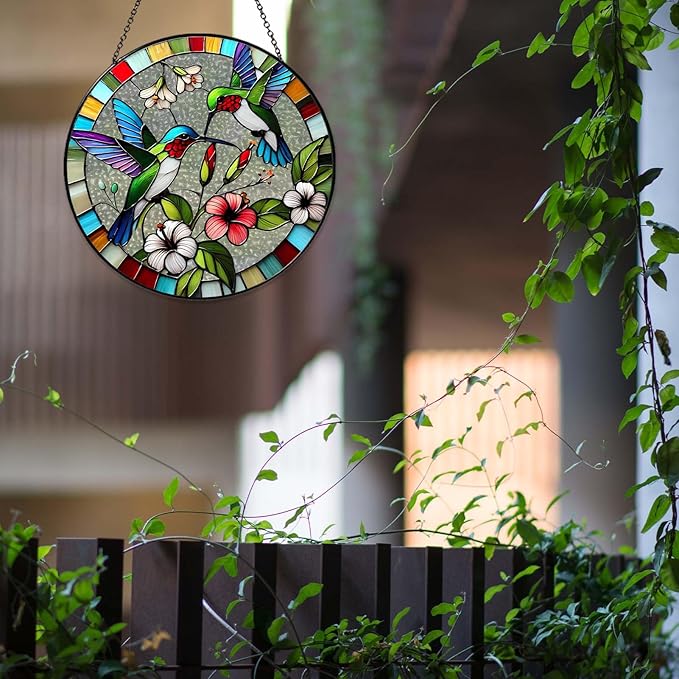Hummingbird Sun Catcher Stained Glass Window Hanging Hummingbird Decor Gifts Bird Suncatcher for Window Decor Handmade Sun Catcher Decoration for Garden Home Housewarming Gifts
