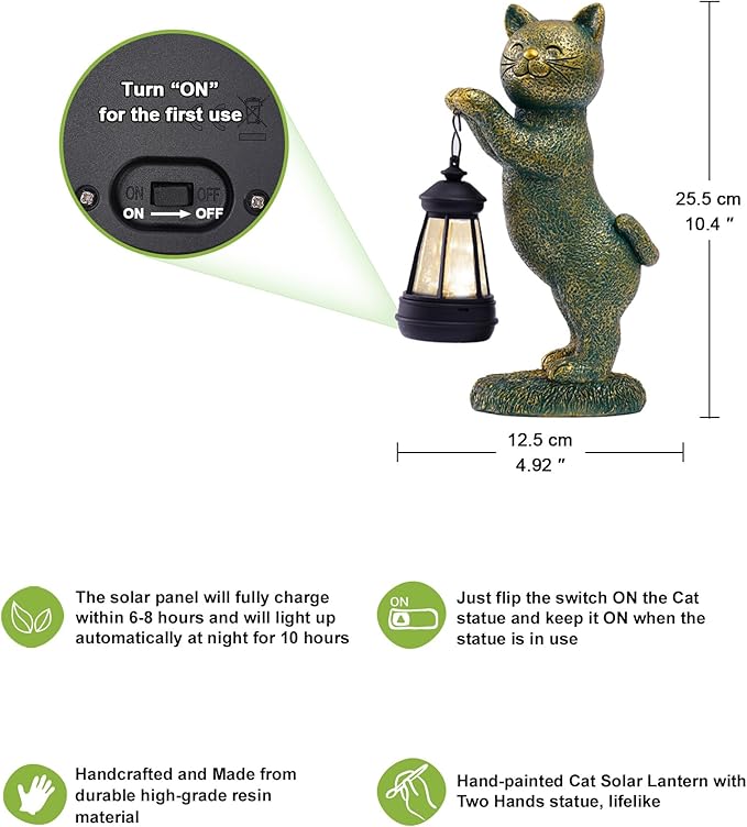 Nacome Christmas Cat Outdoor Statues for Garden: Outside Decor with Lantern Clearance for Yard Art Lawn Ornaments Porch Patio Balcony - Christmas Birthday Gifts for Mom Women Grandma