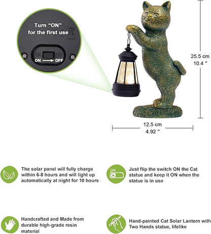Nacome Christmas Cat Outdoor Statues for Garden: Outside Decor with Lantern Clearance for Yard Art Lawn Ornaments Porch Patio Balcony - Christmas Birthday Gifts for Mom Women Grandma