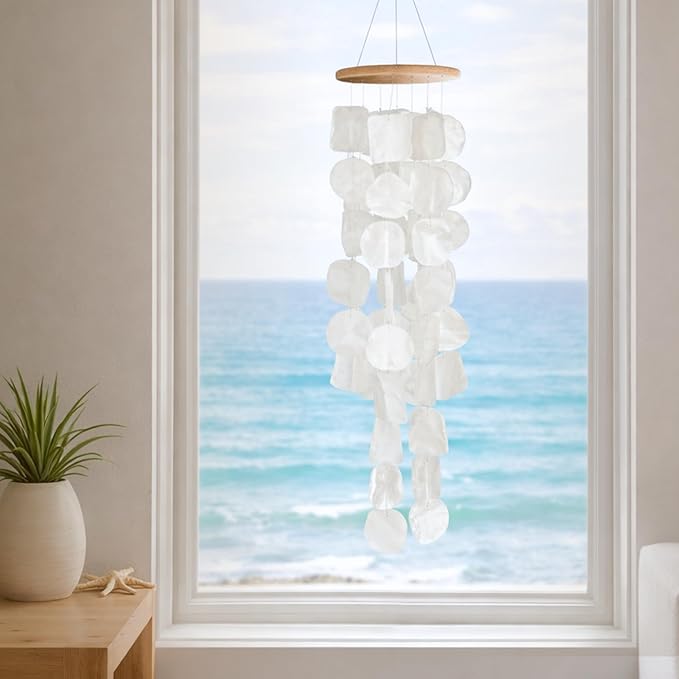 Solange & Frances Beach Decor, Wind Chimes for Outside, Elegant Sea Glass Decor Windchimes, Gifts for A Beach Lover, Natural Gifts, Mother's Day Beach Theme Gift