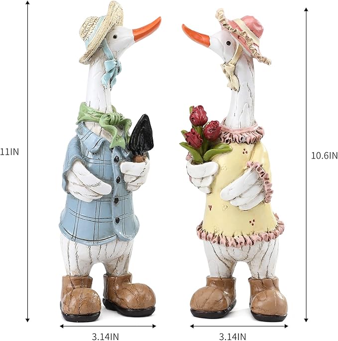 Garden Statues Couple Duck, Funny Cartoon Duck Garden Statues Indoor Outdoor Spring Decorations Cute Ducks Art Décor Goose for Yard Home Garden Patio and Office (2- Pack)