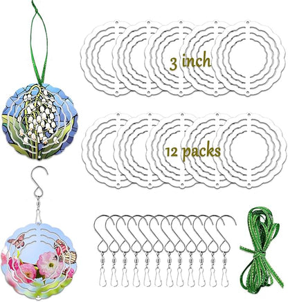 12 Pack 3inch Sublimation Wind Spinner Blanks 3D Aluminum Metal Wind Sculpture Kinetic Spinners for Yard Garden Indoor Art Ornaments Xmas Hanging Decoration (Classics)