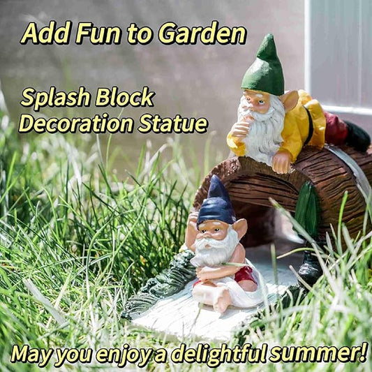 Decorative Downspout Extension, Cute Gnomes Gutter Diverter & Splash Block, Garden Statue Fits 3x4 Gutter Downspout, Prevents Mud & Puddles During the Spring, Garden Decoration for Summer.