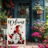 Welcome Garden Flag 12x18 Inch Double Sided with Spring Gnome, Daisies, Ladybugs, and Wooden Fence for Outdoor Yard Decoration