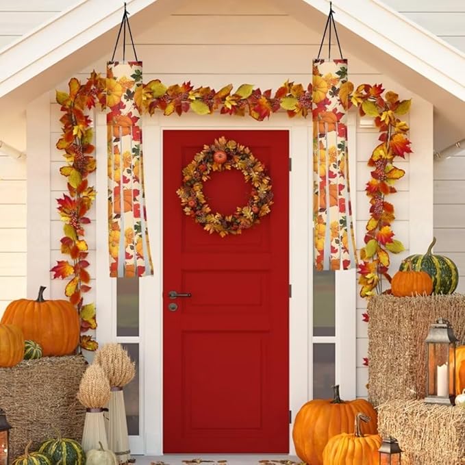 Jeiento Fall Pumpkin Windsock Pack of 2,Fall Thanksgiving Windsocks Decoration 40 Inch Wind Socks for Front Yard Patio Lawn Garden Party Decor