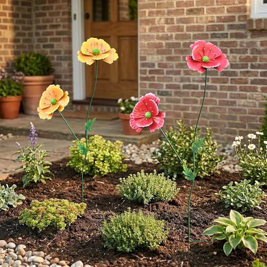 Metal Flowers for Outside, 30" Tall 2-Pack Decorative Garden Stakes - 3D Double-Layer Iron Flowers, Metal Flowers Outdoor Decor for Garden Yard & Patio