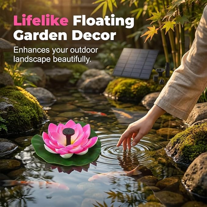 Bird Bath Fountains Solar Power for Outside, Small Solar Fountain for Bird Bath, Floating Lotus Solar Garden Fountain Pump Kit for Outdoors, Garden, Patio, Pond, Yard Decor (White, 6.1IN 2.5W)