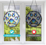 Paw Print Suncatcher Stained Glass Window Hanging - 8” Paw Print Stained Glass Suncatchers for Windows - Sun Catchers Indoor Wall Art Home Garden Decor Glass Panel - Dog Memorial Gifts for Mom Grandma