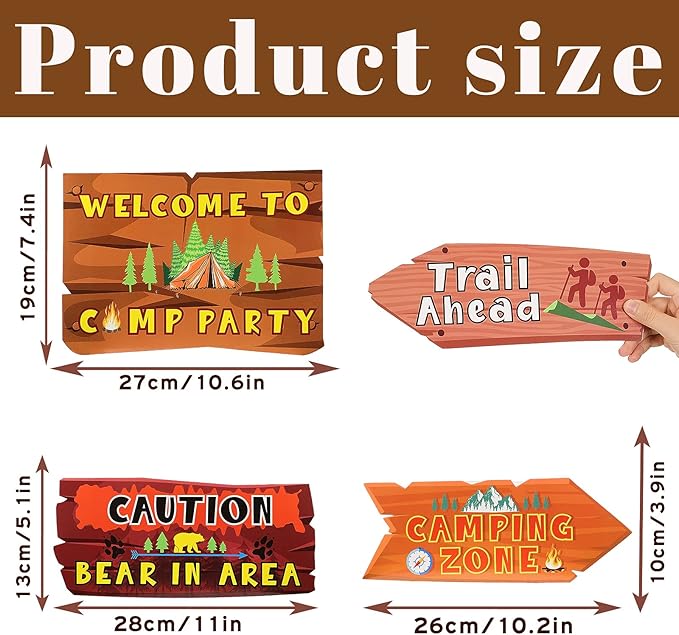 20 Pack Camping Themed Party Decorations Camping Party Directional Signs for Summer Camp Decor Welcome to Camp Birthday Supplies Classroom Wall Door Porch Yard Sign Photo Props Backdrop Supplies