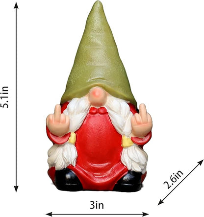 Middle Finger Female Gnome Statue 5.1in， Naughty Garden Gnome Statue Decoration and Lawn Ornament - Funny Garden Gnomes for Outdoor or Home Decor