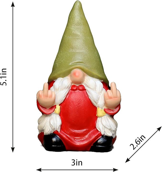 Middle Finger Female Gnome Statue 5.1in， Naughty Garden Gnome Statue Decoration and Lawn Ornament - Funny Garden Gnomes for Outdoor or Home Decor