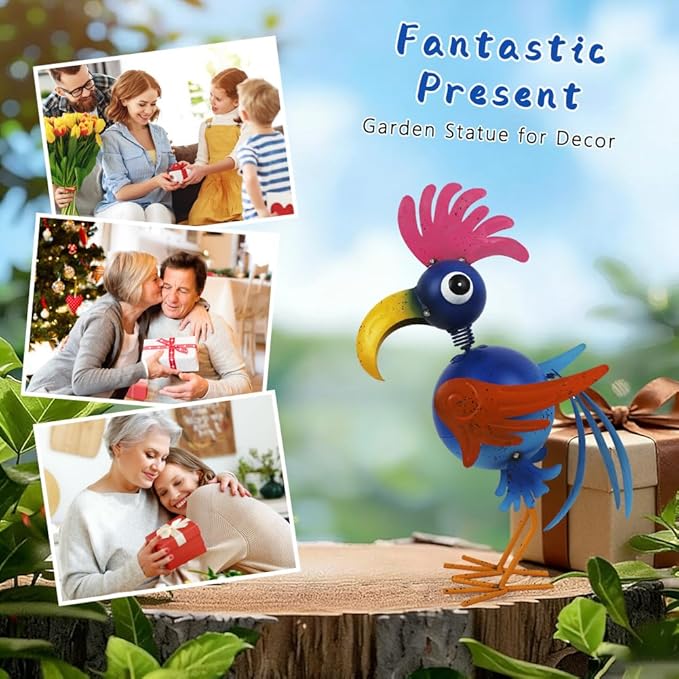 Playful Rooster Yard Statue, Metal Rooster Figurine Garden Decor Outdoor, Metal Chicken Yard Art for Patio, Yard, Farmhouse