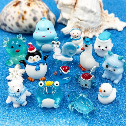 Suartus Christmas Miniature Figurines - 46 Winter Mini Resin Animal Figurines Tiny Christmas Figures Model Statue Ornaments for Xmas Fairy Garden Moss Landscape Potted Plant Snow Globes Home Decor