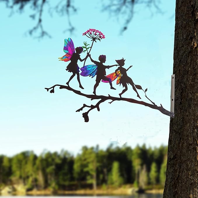 Fairy Metal Garden Tree Stake, Artistic Crafts for Home Garden, Silhouette Plaque Sculpture, Metal Yard Art, Gift Patio Decor, Outdoor Art Decoration