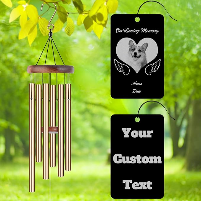 Personalized Custom Wind Chimes Memorial Engraved Gifts for Loss of Loved One Mother Dad Mom Dog Pet Customized Outdoor Sympathy Wind Chimes with Photo Text