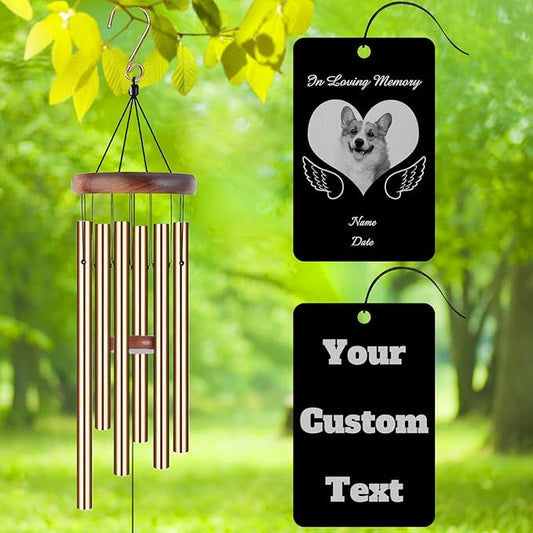 Personalized Custom Wind Chimes Memorial Engraved Gifts for Loss of Loved One Mother Dad Mom Dog Pet Customized Outdoor Sympathy Wind Chimes with Photo Text