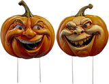 Clovers Garden Metal Halloween Pumpkin Yard Stakes (Set of 2) Smiling 3D Scary Vintage Look Lawn Signs - Duarable Weather Resistant