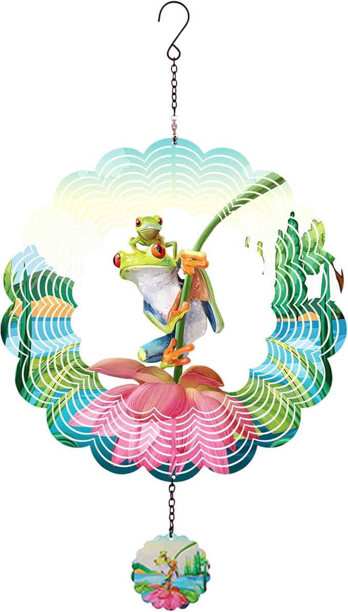 Lotus Frog Wind Spinners,Hanging Decor Outdoor, Outdoor Garden Decor, Wind Chimes for Outside, Wind Spinners Outdoor Hanging ValentinesDecor, Unique Gifts for Women, Valentines Decorations