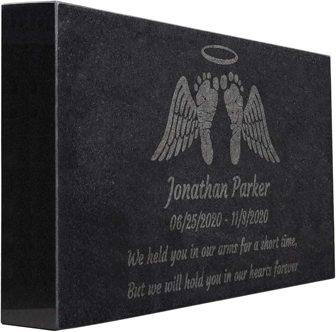 Black Granite Memorial Headstone Or Garden Memorial for Lost Infant or Child - Include You Personalized Text. Can be Used as a Sympathy Gift, Garden Stone or Grave Maker (24 x 12 x 4)