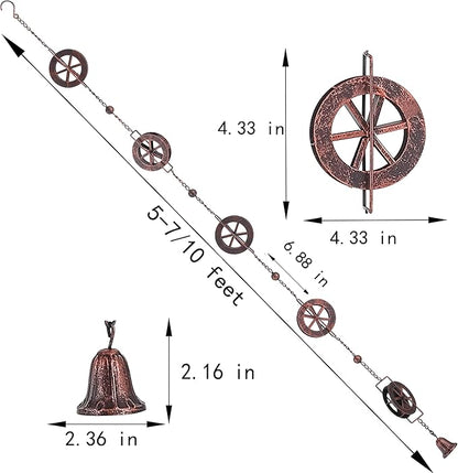 5.7 FT Water Wheel Rain Chains for Outside Bronze Rain Chain for Gutters Garden Decorative Rain Catche Chain Downspout