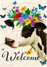 BlissYard Welcome Spring Garden Flag Double Sided 12x18 Inch Cute Cow Seasonal Welcome Small Flags For Outside Outdoor Decor Yard Farmhouse Holiday Spring Summer Decorations Yard Flags