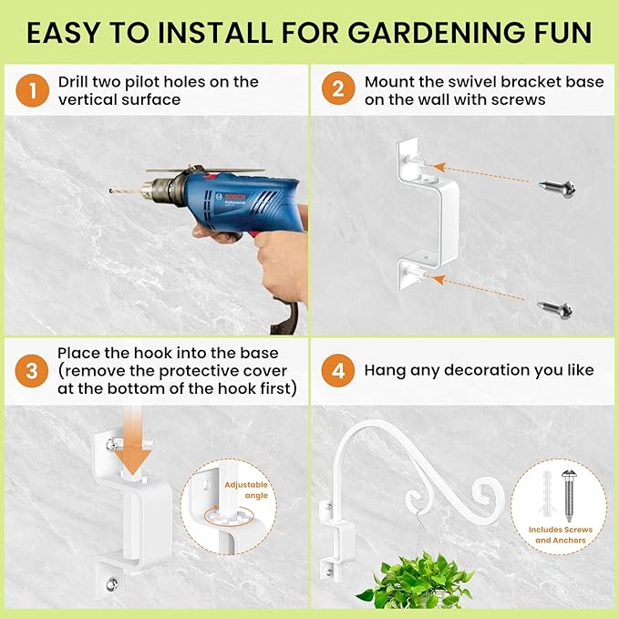 Swivel Plant Hanger, 16 Inch Metal Plant Hangers Outdoor Dual Hook Design Wall Plant Hanger Heavy Duty Plant Hangers Outdoor for Hanging Bird Feeders, Cages, Lanterns, Baskets, Wind Chimes, White