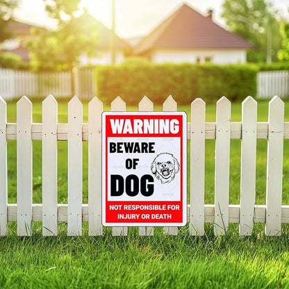 Beware of Dog Sign Bichon Frise Metal Sign Warning Beware of Dog Signs for Fence Outdoor Farm Garden Gate Home Yard Decor 12x16 Inch