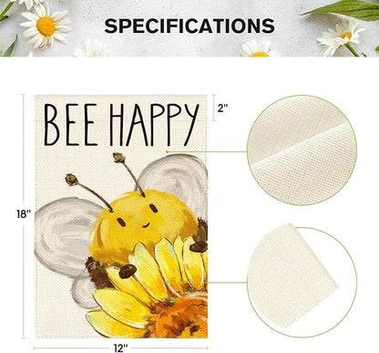 AVOIN colorlife Summer Bee Happy Garden Flag 12x18 Inch Double Sided Outside, Sunflower Party Holiday Burlap Yard Outdoor Decoration
