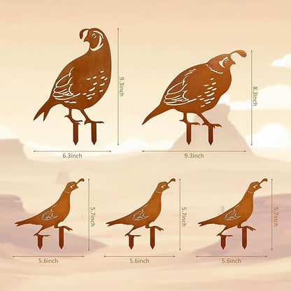 Quail Metal Decor Garden Stakes - Southwestern Desert Decor for Outdoor Yard Art and Quail Accessories