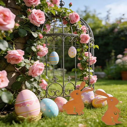 Garneck 2pcs Bunny Garden Stake: Metal Yard Art Animal Garden Stakes - Rabbit Silhouette Insert for Easter Lawn Flowerbeds Planters Patios Lawn