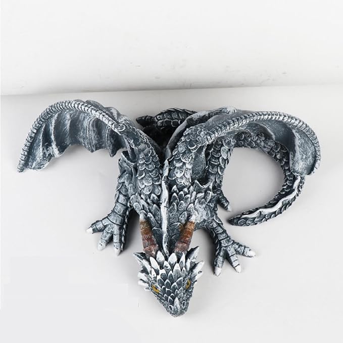 Resin Garden Dragon Statue Squatting Guard Dragon Figurine Dragon Decorations for Outside Lawn Patio Yard Ornament Gothic Garden Decor Patio Balcony Yard Decorations (Black)