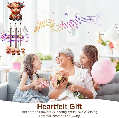 Gifts for Mom, Wind Chimes for Outside Perfect for Outdoor Gardens Patios Home Decor, Features Melodious Tones Create a Zen Atmosphere, Retirement Gifts for Women Men(Colorful Highland Cow