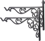 Sungmor Decorative Cast Iron Hanging Bracket - 15.6" Thickened Outdoor Metal Plant Hangers, Vintage Scroll Design for Signs, Planters, Lanterns, Bird Feeders - 2 Pack Heavy Duty Wall Hooks, Black
