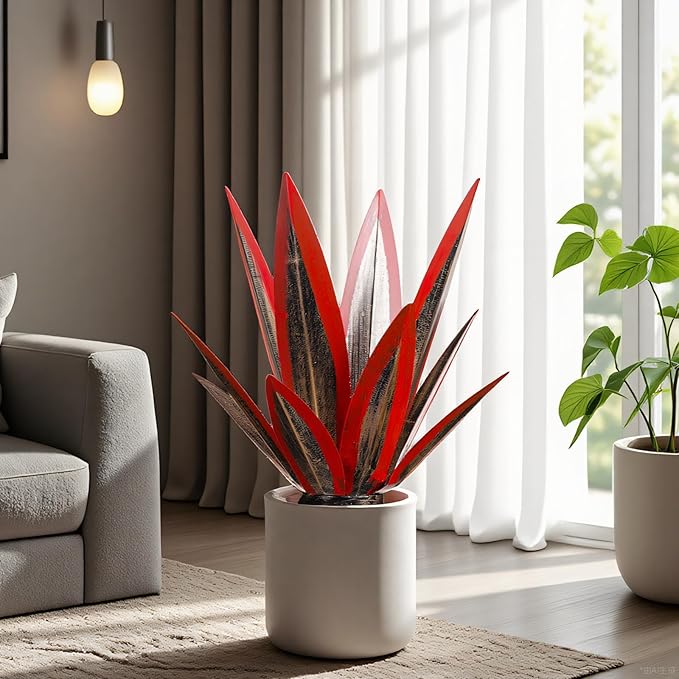 Tequila Rustic Sculpture, Metal Agave Plant Home Decor, DIY Hand Painted Metal Agave, Garden Yard Sculpture Lawn Home Art Decoration Statue, Garden Ornaments Outdoor Decor (Red)