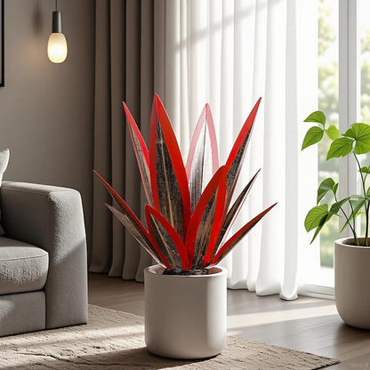 Tequila Rustic Sculpture, Metal Agave Plant Home Decor, DIY Hand Painted Metal Agave, Garden Yard Sculpture Lawn Home Art Decoration Statue, Garden Ornaments Outdoor Decor (Red)