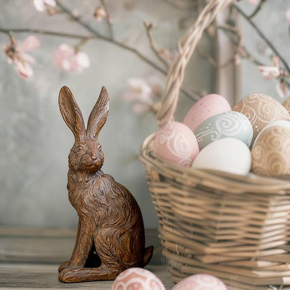 DiliComing Outdoor Rabbit Garden Statue - 12 Inch Large Easter Bunny Decor Brown Resin Animal Sculpture for Home Lawn Yard Decorations Womens Gifts