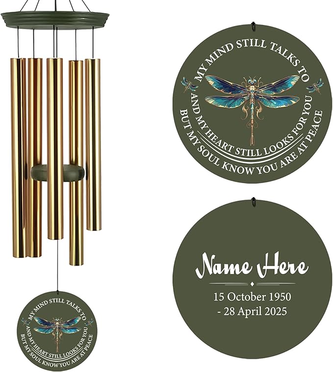 ASTARIN Personalized Wind Chimes, Memorial Wind Chimes, Dragonfly Custom Name Sympathy Gifts Windchime for Loss of Loved One, Condolences 30in/36in Wind Chime for Loss of Loved Ones(Produced in USA)