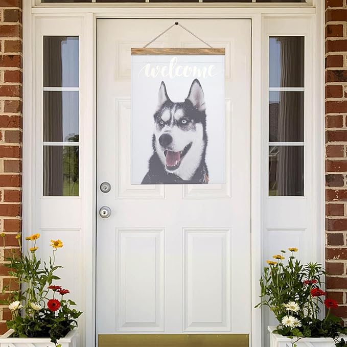 Mugod Siberian Husky Garden Flag Funny Dog Yard Flags Vertical Double Sided 12.5x18 Inch Small Flag Burlap Banners Home Decorative Outdoor Villa Patio Lawn