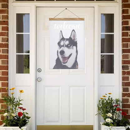 Mugod Siberian Husky Garden Flag Funny Dog Yard Flags Vertical Double Sided 12.5x18 Inch Small Flag Burlap Banners Home Decorative Outdoor Villa Patio Lawn